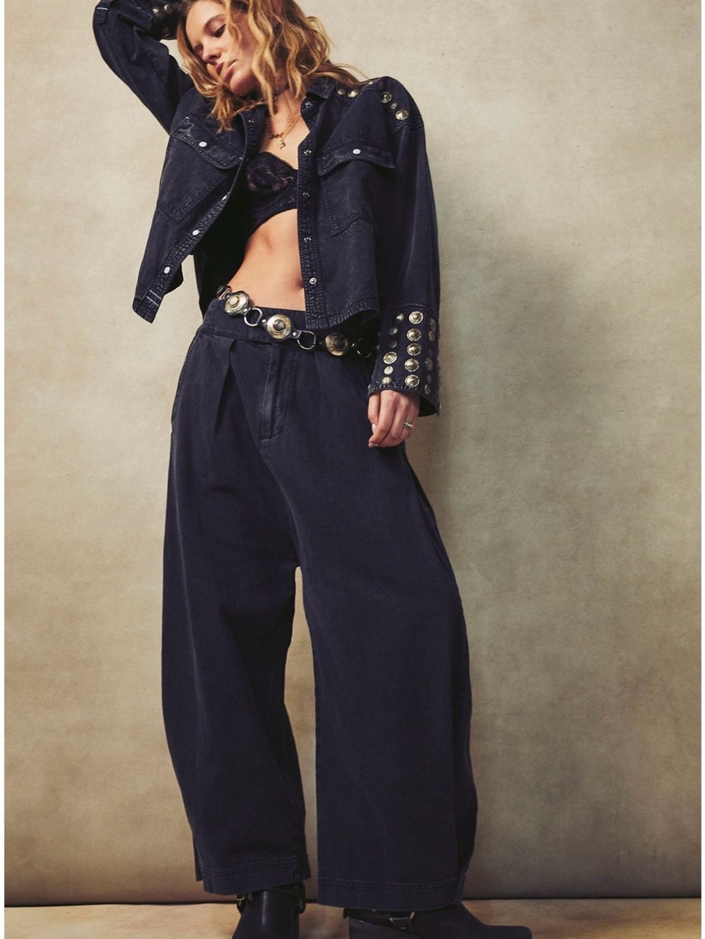Free People Black Wide Leg Pants with High Waist